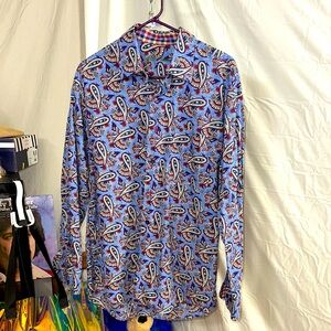 Alan Flusser Men's Blue Patterned Shirt